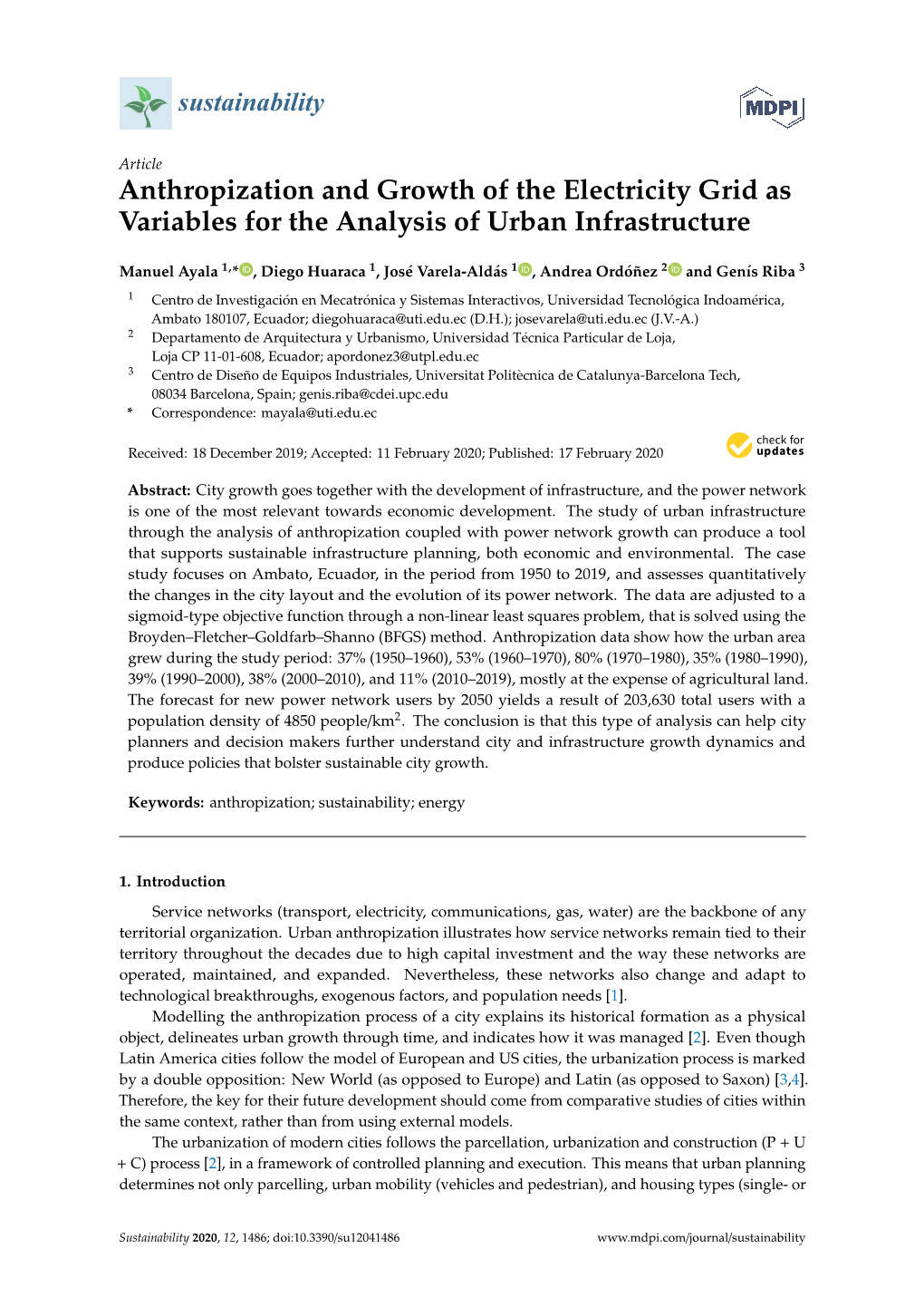 Anthropization and Growth of the Electricity Grid As Variables for the Analysis of Urban Infrastructure