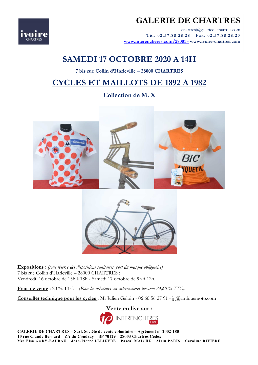 Samedi 17 Octobre 2020 a 14H Cycles Et Maillots De 1892 A