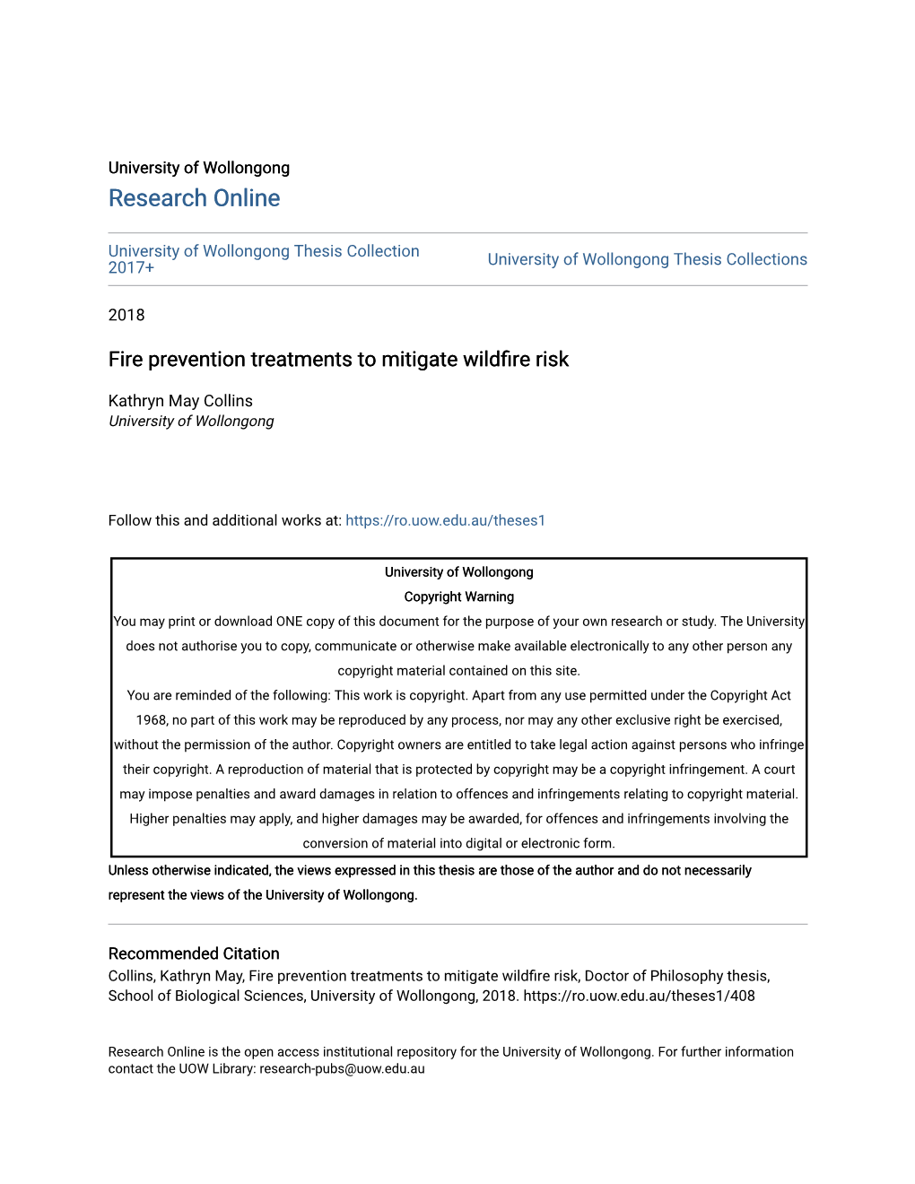 Fire Prevention Treatments to Mitigate Wildfire Risk