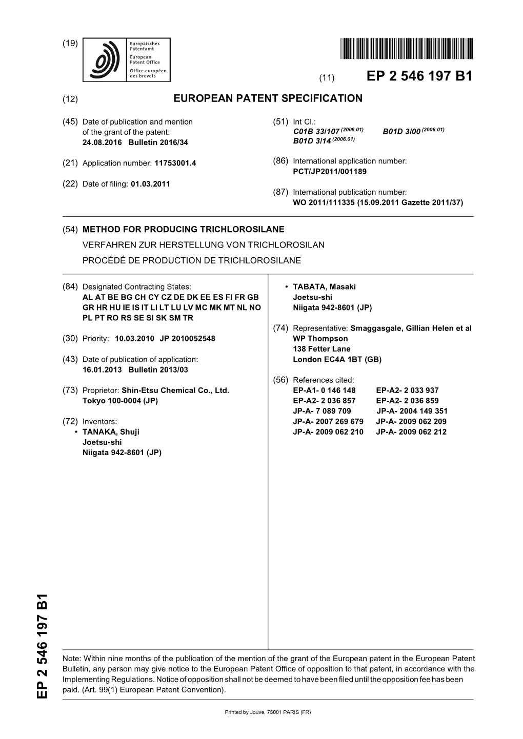 Method for Producing Trichlorosilane Verfahren Zur Herstellung Von Trichlorosilan Procédé De Production De Trichlorosilane