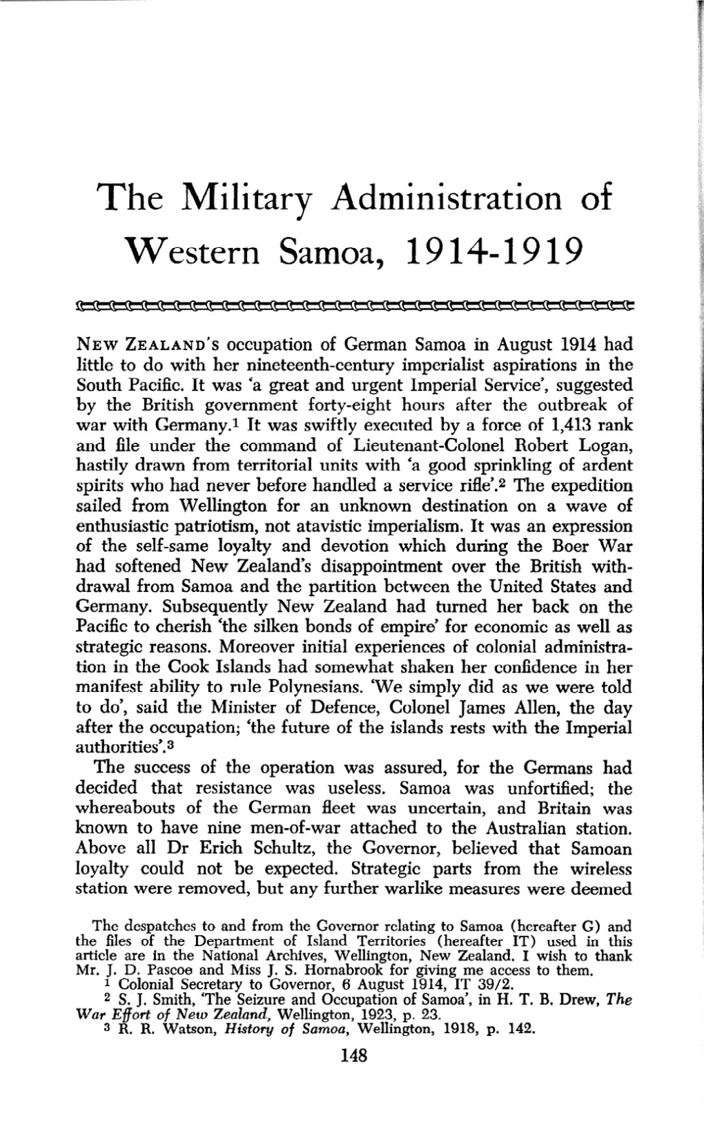 The Military Administration of Western Samoa, 1914-1919, by Mary Boyd