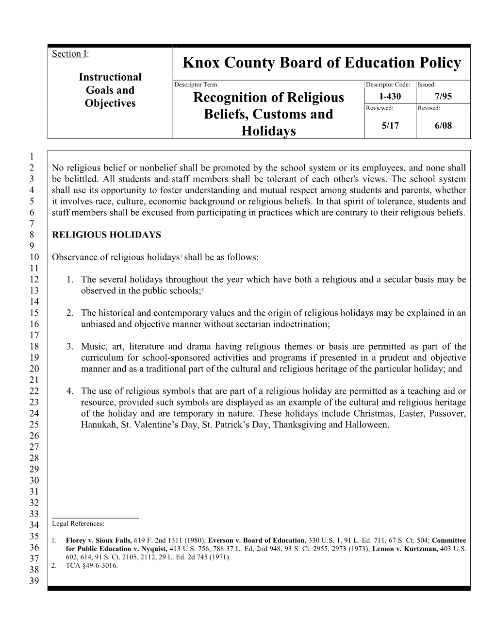 Recognition of Religious Beliefs, Customs