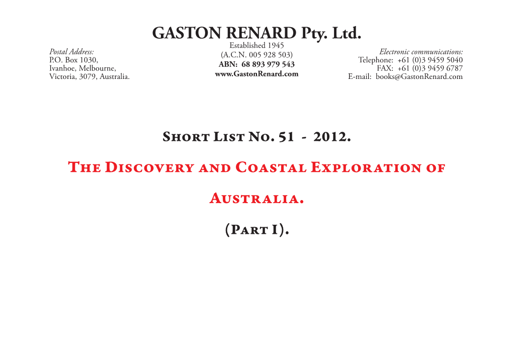 GASTON RENARD Pty. Ltd. the Discovery and Coastal Exploration