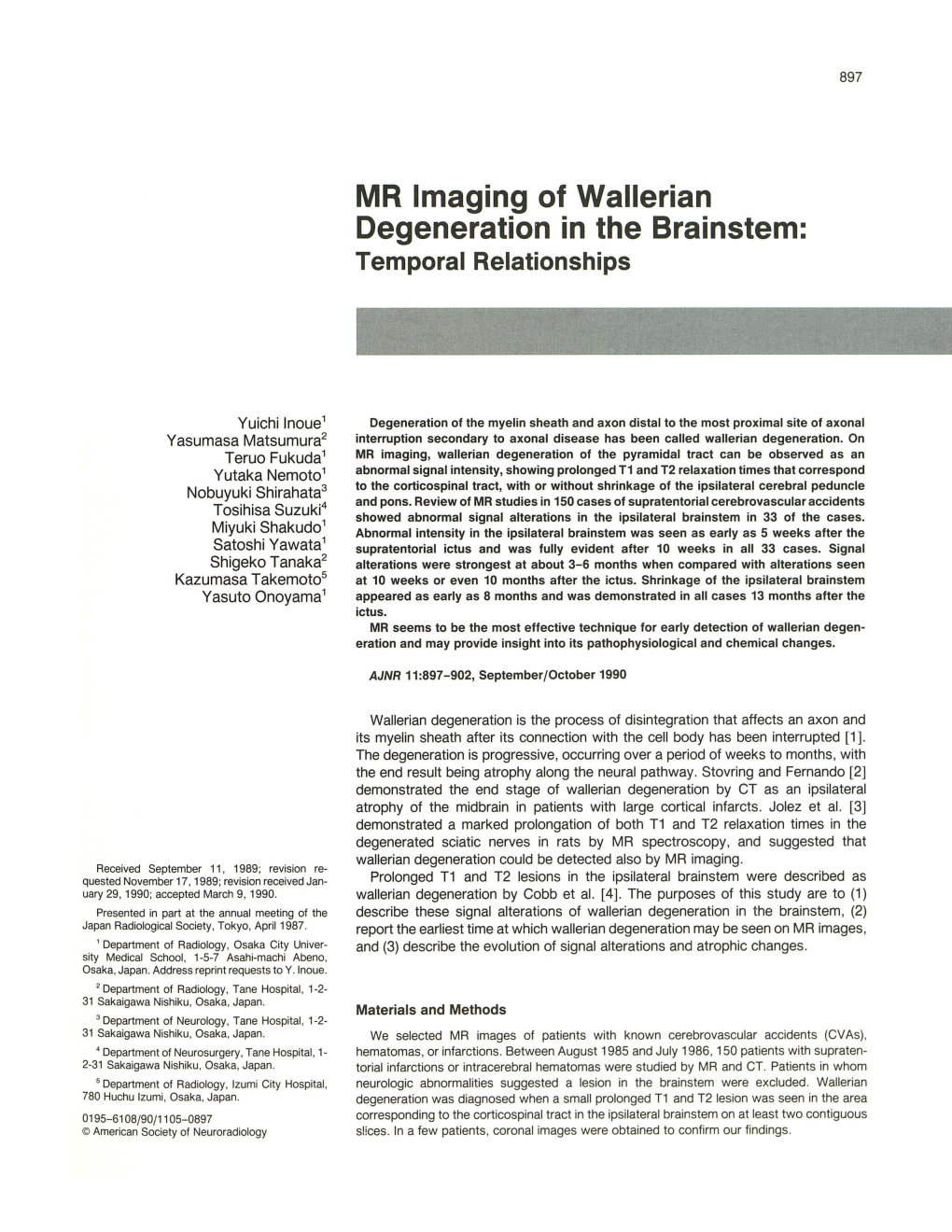 MR Imaging of Wallerian Degeneration in the Brainstem: Temporal Relationships