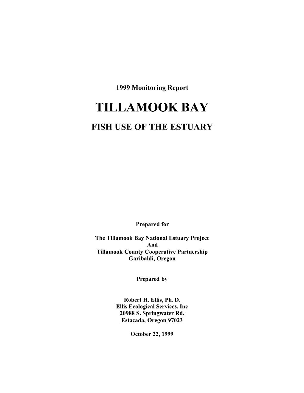 Tillamook Bay Fish Use of the Estuary