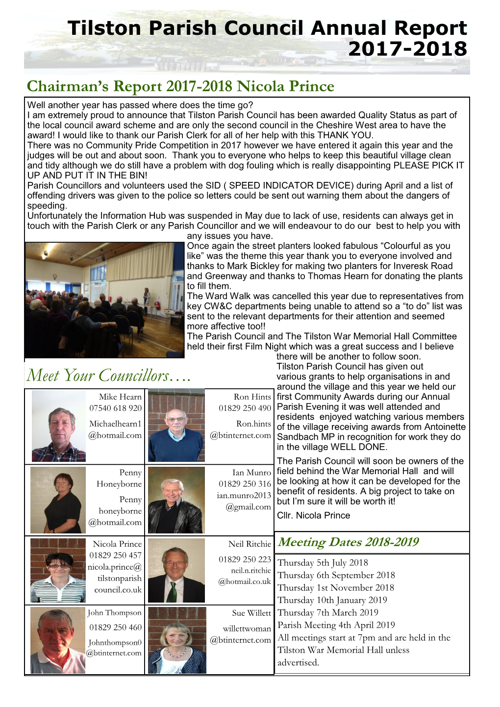 Tilston Parish Council Annual Report 2017-2018