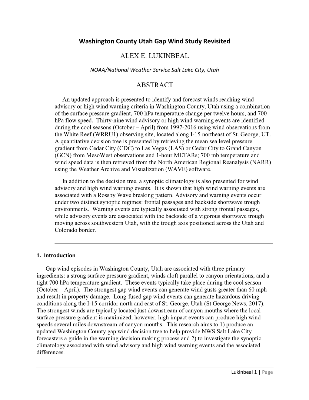 Washington County Utah Gap Wind Study Revisited