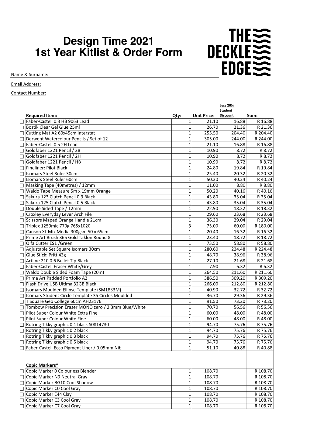 Design Time 2021 Kitlist and Order Form