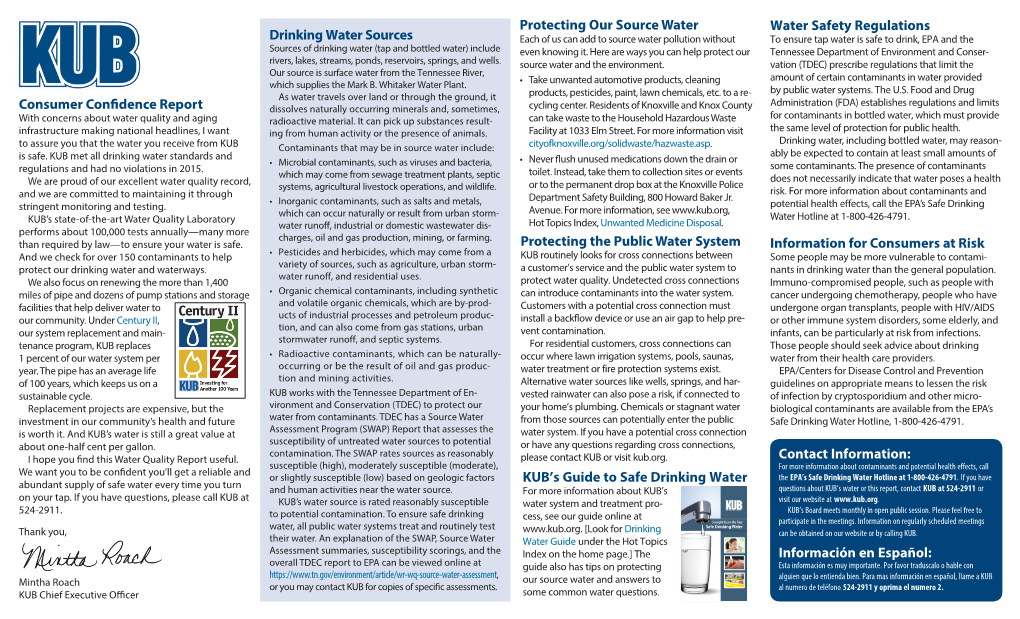 Drinking Water Sources Contact Information: Información En Español