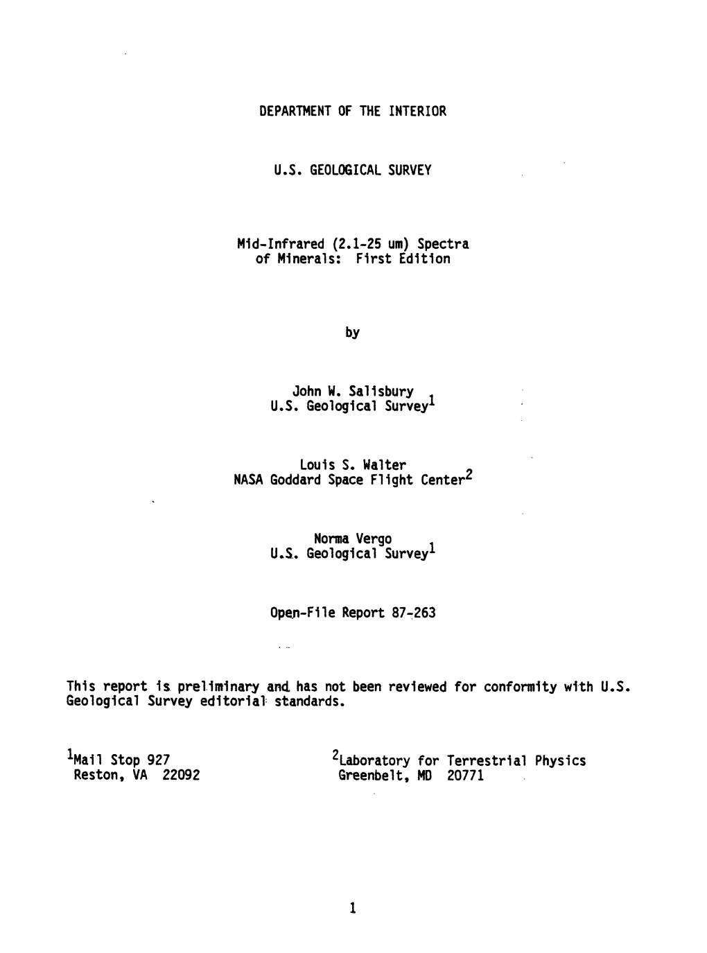 Mid-Infrared (2.1-25 Urn) Spectra of Minerals: First Edition