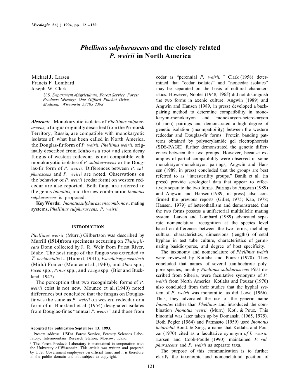 Phellinus Sulphurascens and the Closely Related P