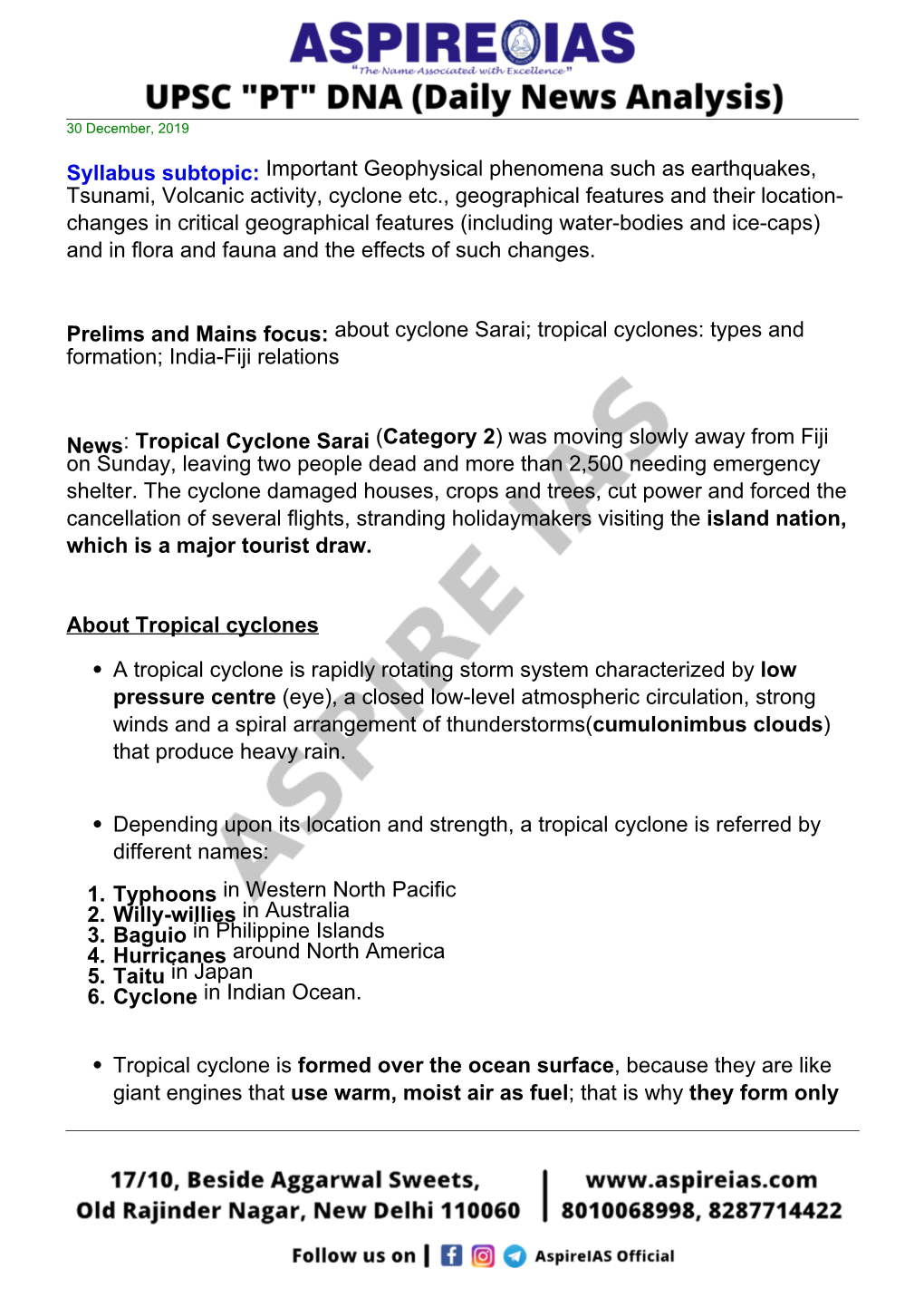 Syllabus Subtopic: Important Geophysical Phenomena Such As