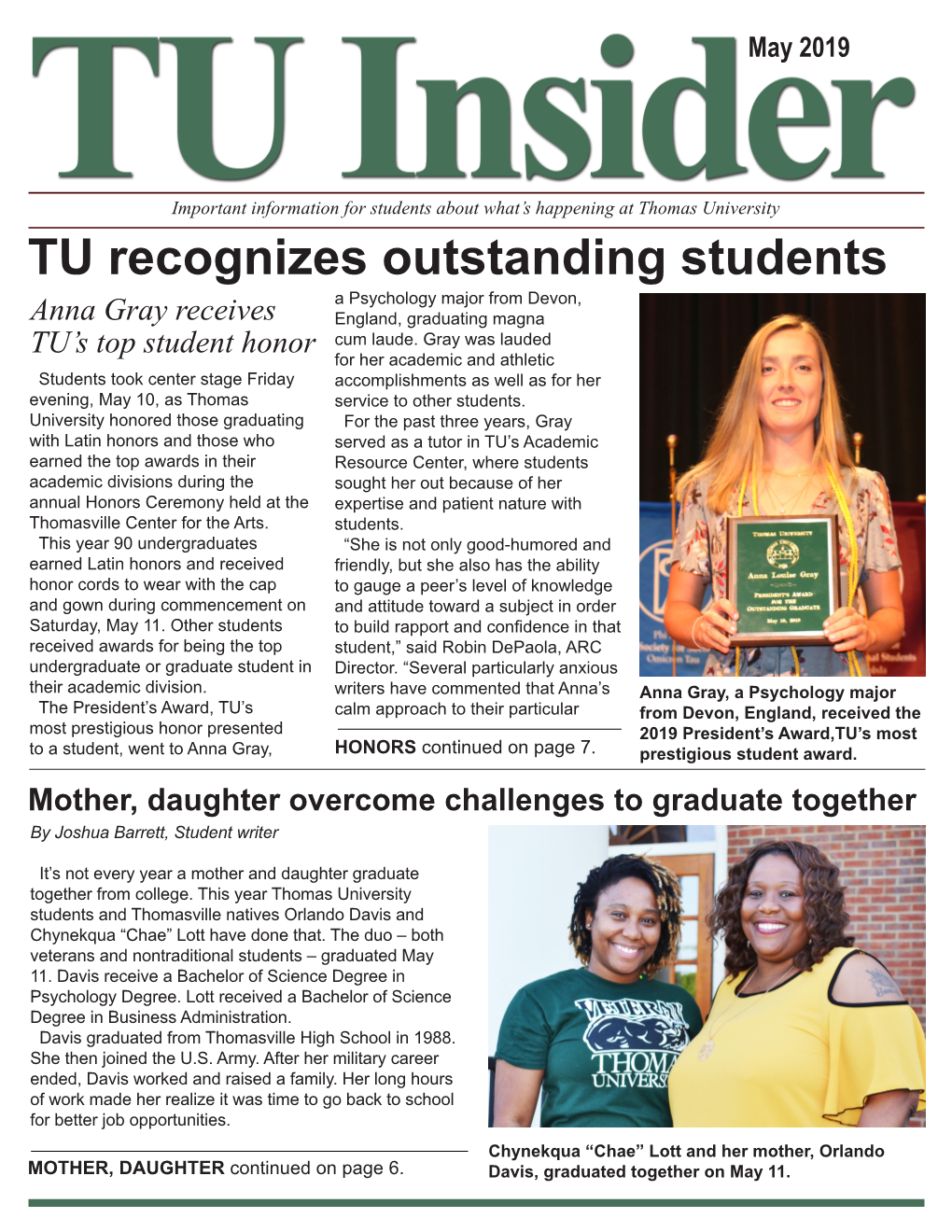 TU Recognizes Outstanding Students a Psychology Major from Devon, Anna Gray Receives England, Graduating Magna TU’S Top Student Honor Cum Laude