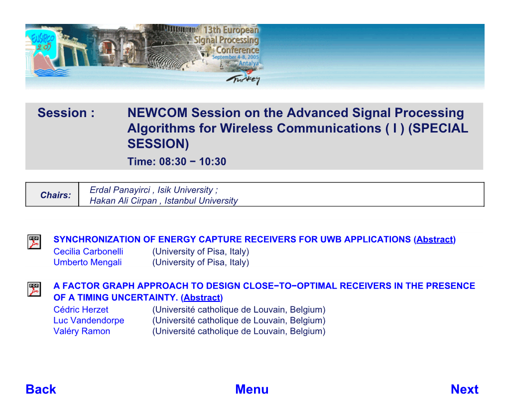 SESSION 680: NEWCOM Session on the Advanced Signal Processing Algorithms for Wireless Communications