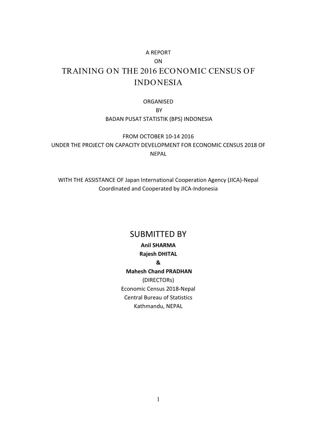 A Report on Training on the 2016 Economic Census of Indonesia