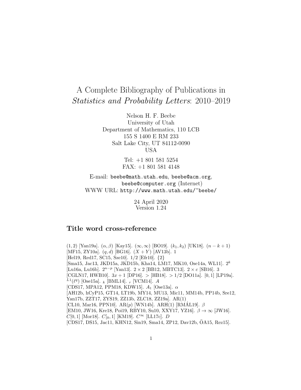A Complete Bibliography of Publications in Statistics and Probability Letters: 2010–2019