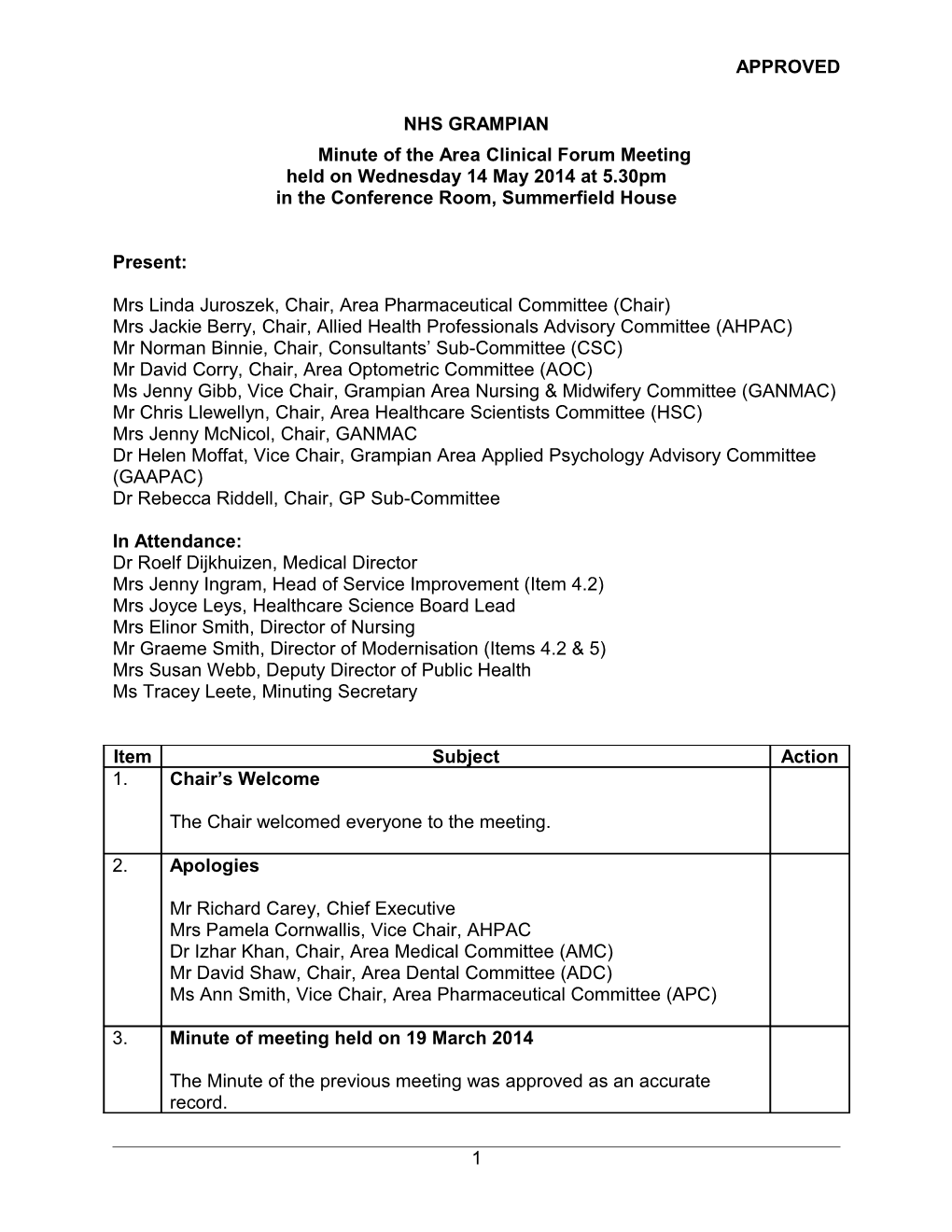 Item 14.5 for 1 Aug 14 Area Clinical Forum 14 05 14