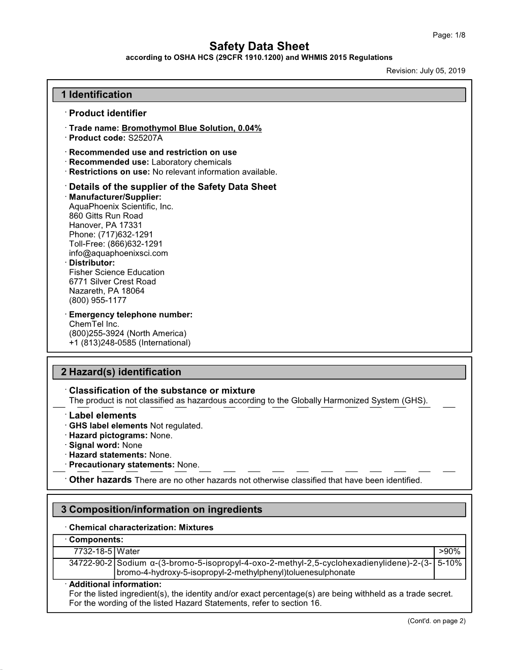 Bromothymol Blue Solution 0 04 (S25207A) Canadasds En 2019