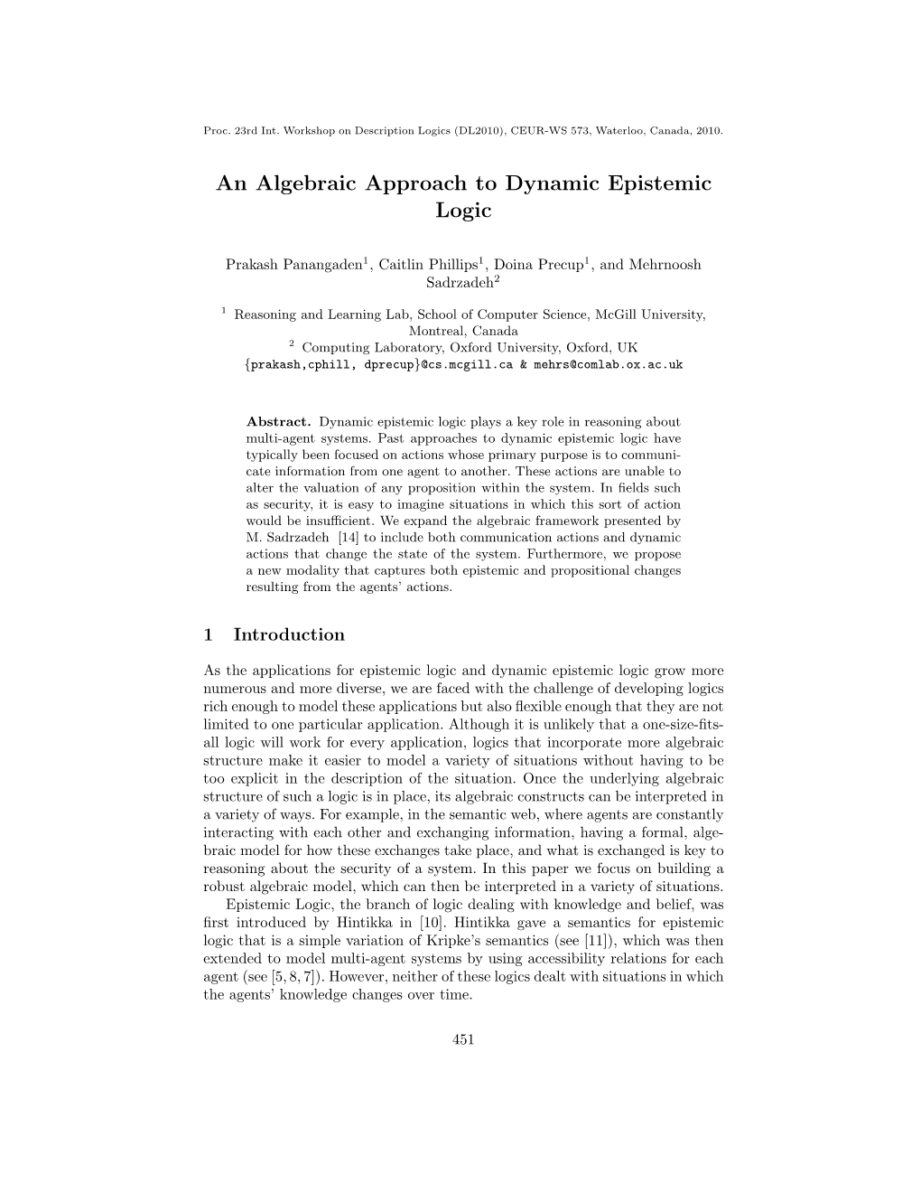 An Algebraic Approach to Dynamic Epistemic Logic