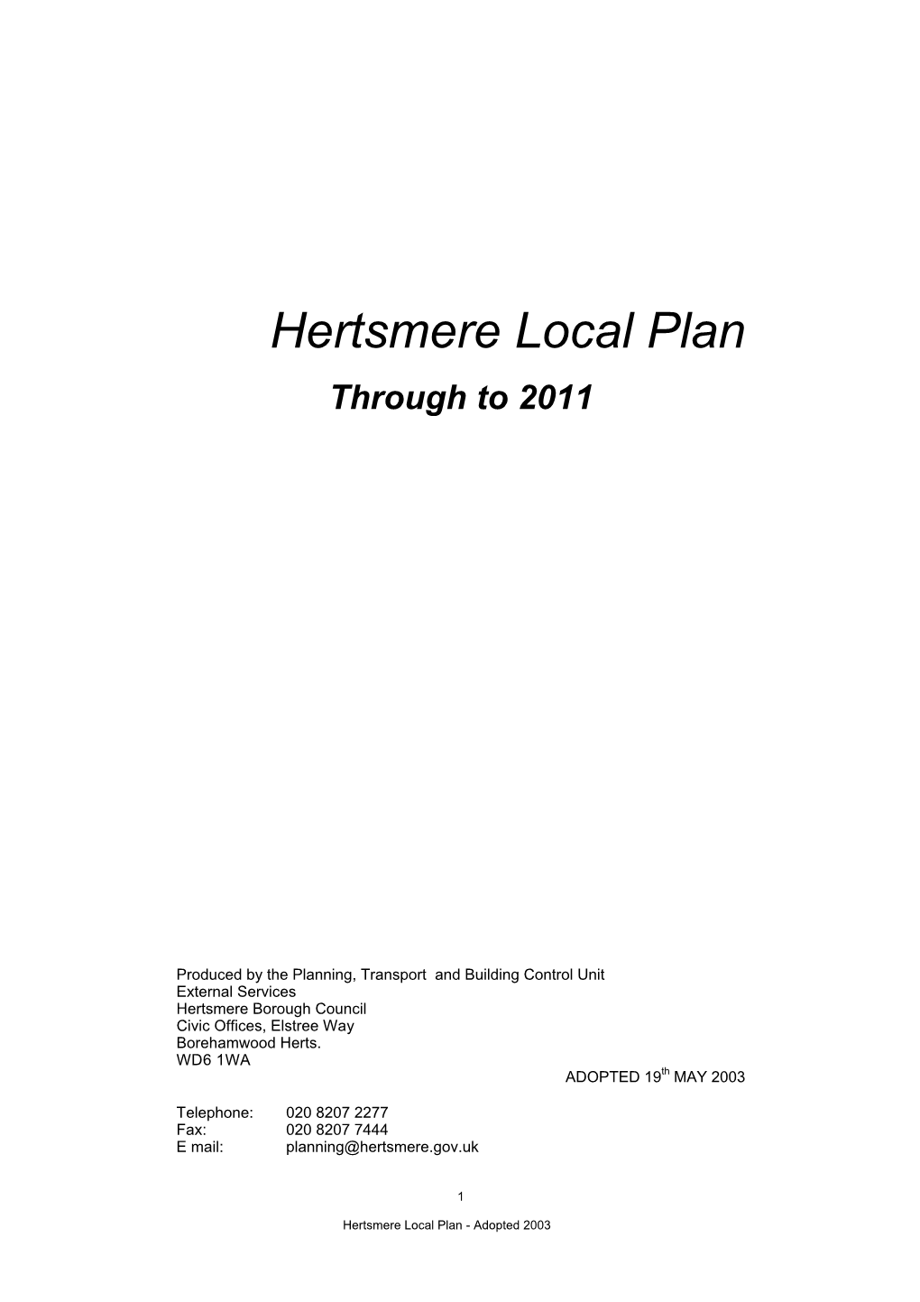 BD01 Hertsmere Local Plan 2003