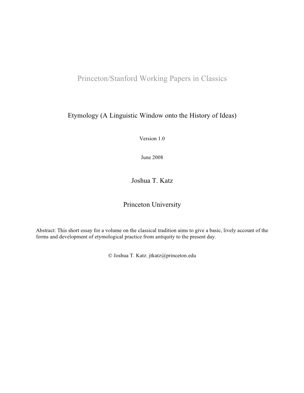 Princeton/Stanford Working Papers in Classics