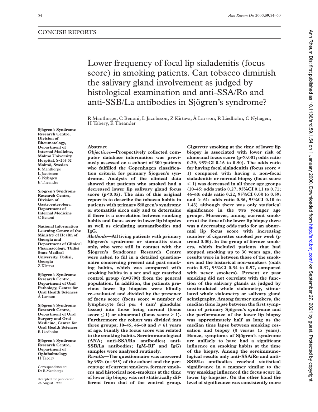 (Focus Score) in Smoking Patients. Can Tobacco Diminish the Salivary Gland