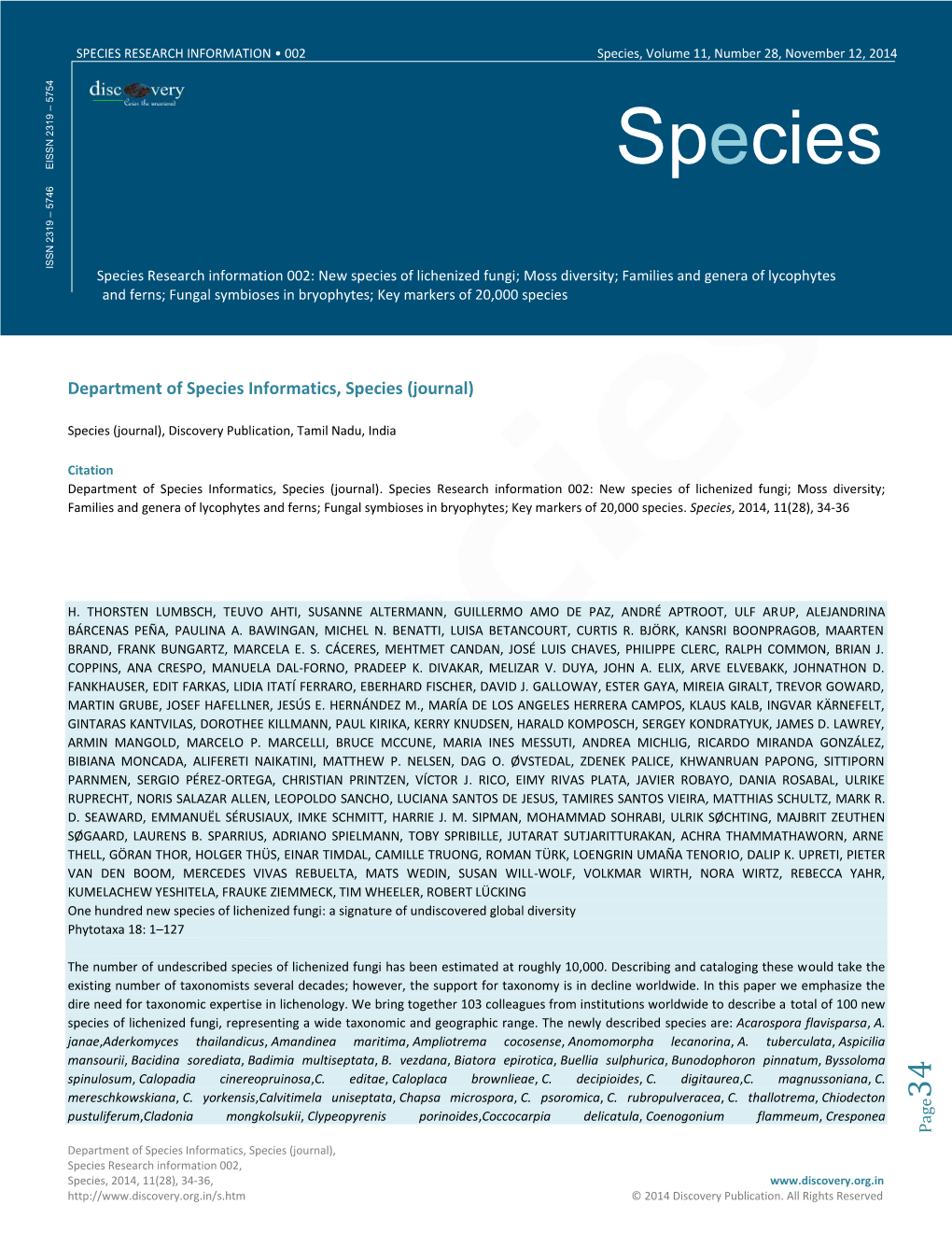 SPECIES RESEARCH INFORMATION • 002 Species, Volume 11, Number 28, November 12, 2014 754 5 –