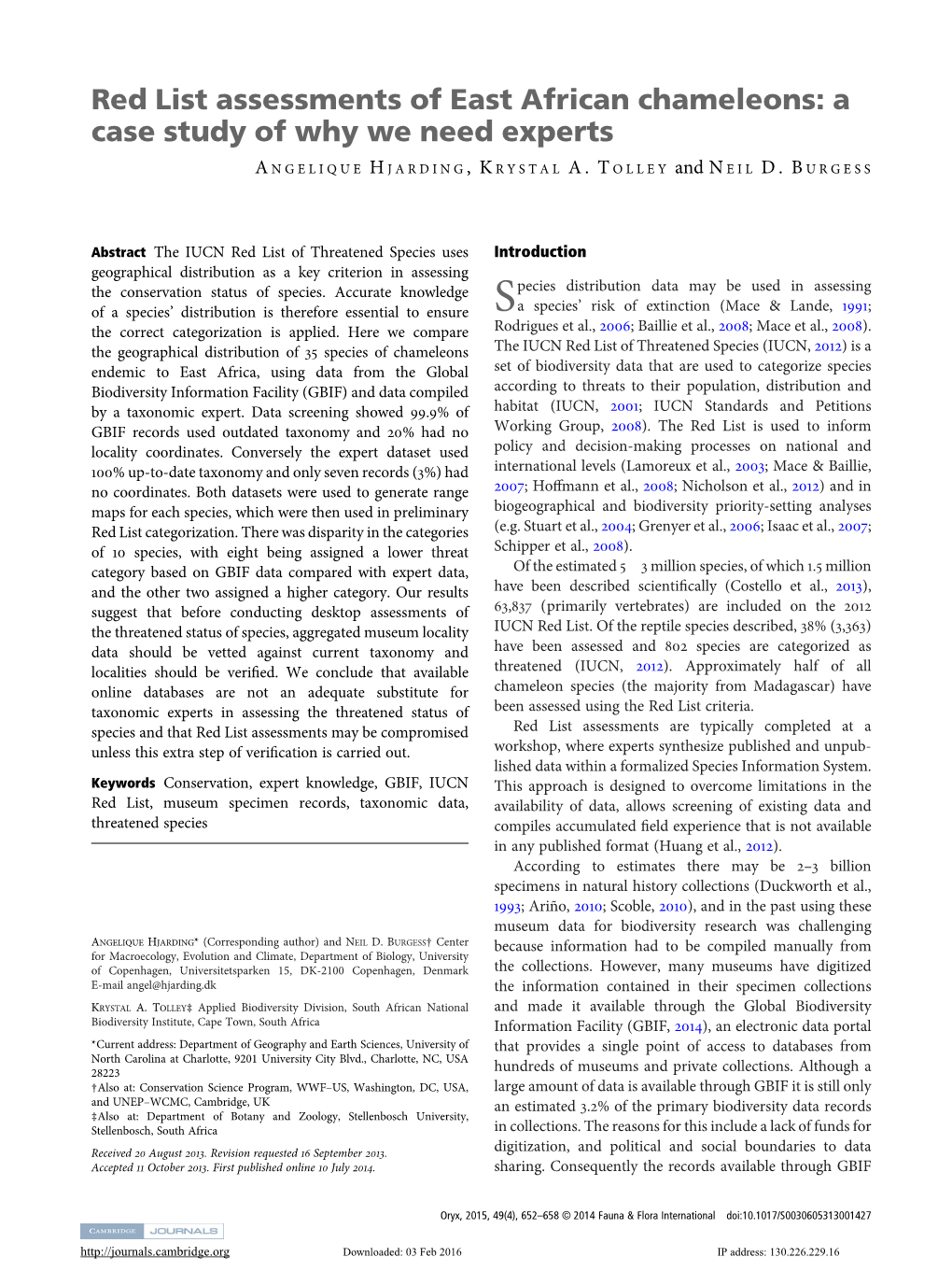 Red List Assessments of East African Chameleons: a Case Study of Why We Need Experts