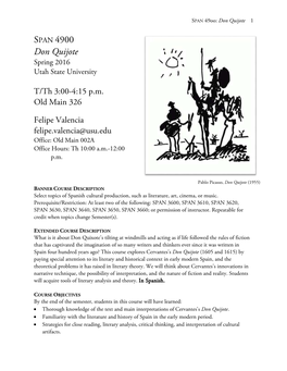 SPAN 4900 Don Quijote Spring 2016 Utah State University