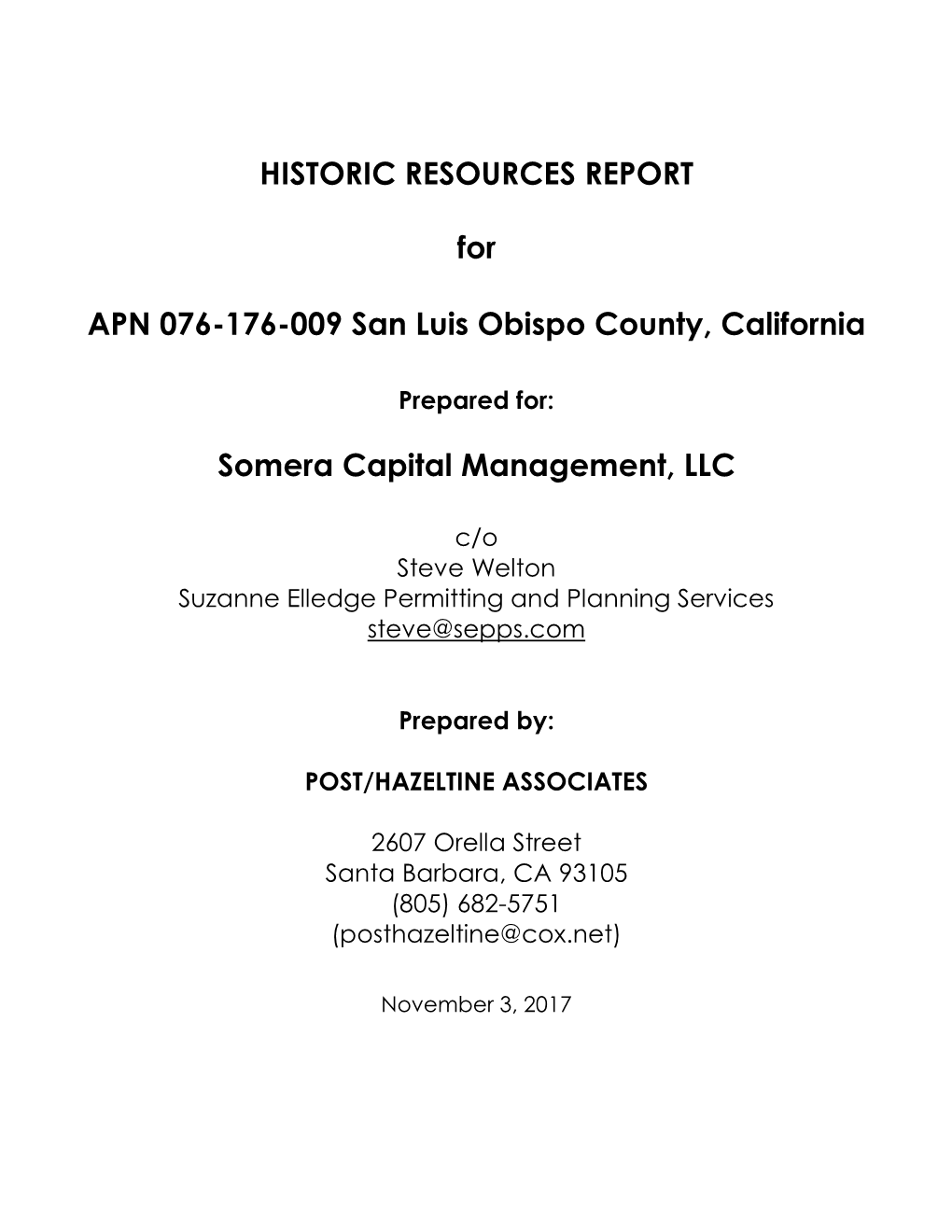 HISTORIC RESOURCES REPORT for APN 076-176-009 San Luis Obispo