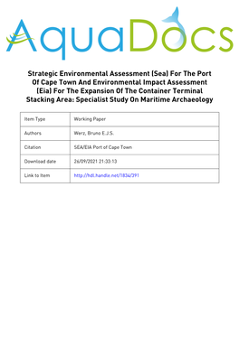 Strategic Environmental Assessment (Sea) for the Port of Cape Town and Environmental Impact Assessment (Eia) for the Expansion O