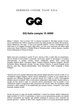 GQ Italia Compie 15 ANNI
