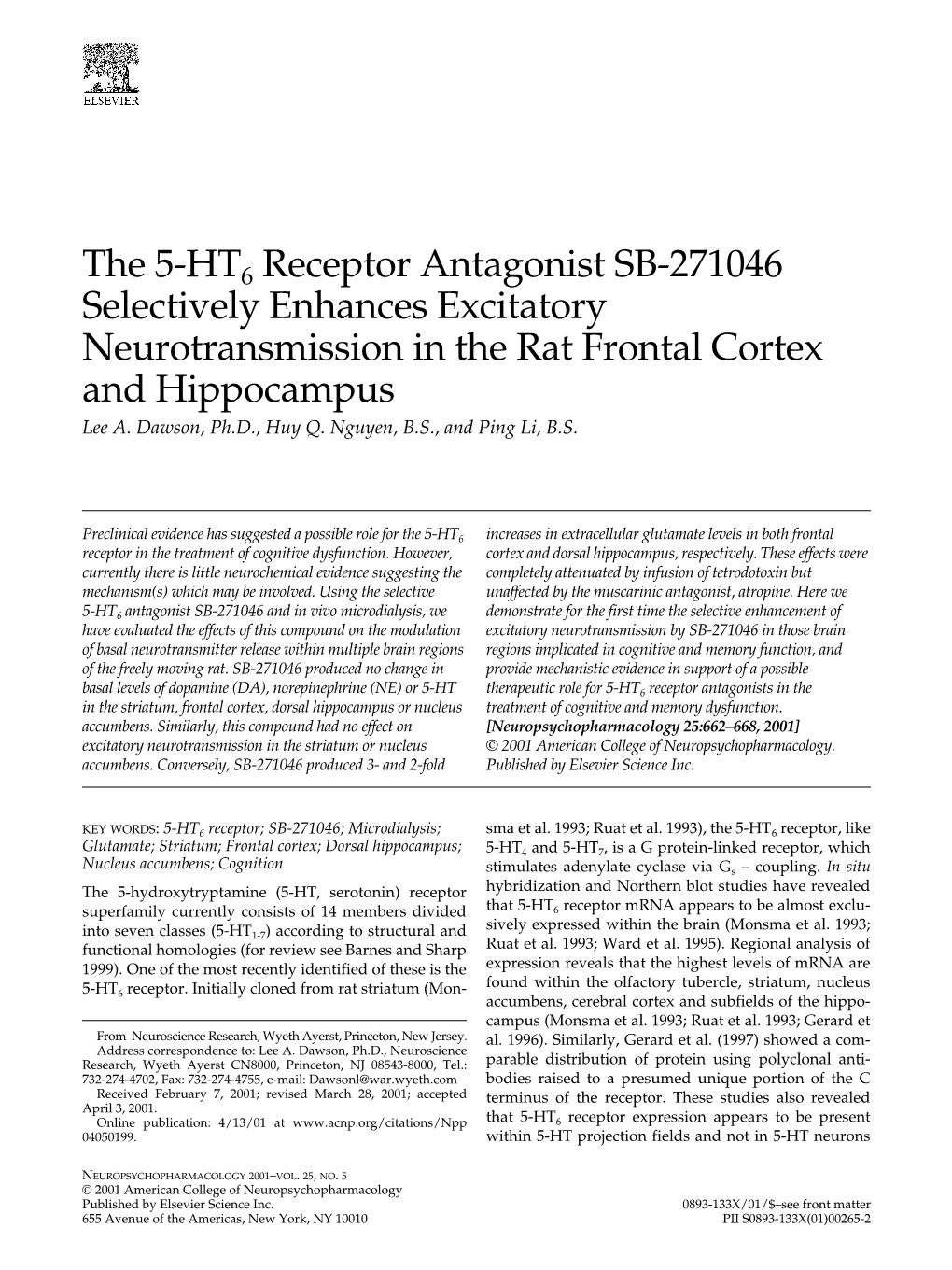 The 5-HT6 Receptor Antagonist SB-271046 Selectively Enhances Excitatory ...