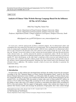 Analysis of Chinese Video Website Barrage Language Based on the Influence of the ACGN Culture
