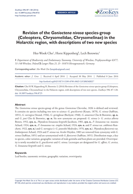 Revision of the Gonioctena Nivosa Species-Group (Coleoptera, Chrysomelidae, Chrysomelinae) in the Holarctic Region, with Descriptions of Two New Species