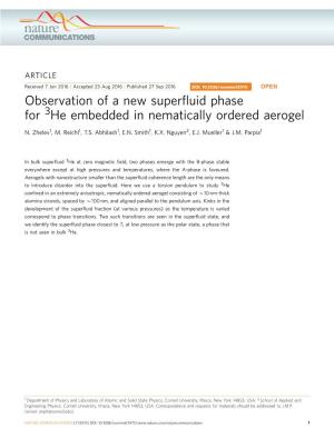 Observation of a New Superfluid Phase for 3He Embedded in Nematically Ordered Aerogel