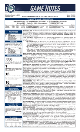 08-01-2020 Mariners Game Notes