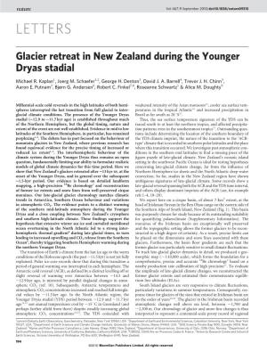 Glacier Retreat in New Zealand During the Younger Dryas Stadial