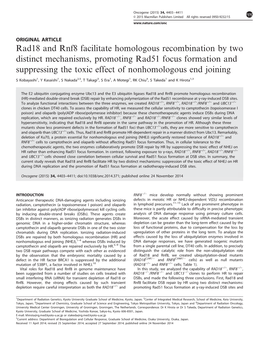 Rad18 and Rnf8 Facilitate Homologous Recombination by Two Distinct Mechanisms, Promoting Rad51 Focus Formation and Suppressing T