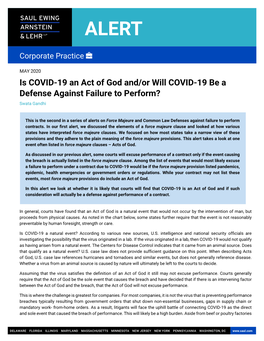 Is COVID-19 an Act of God And/Or Will COVID-19 Be a Defense Against Failure to Perform? Swata Gandhi