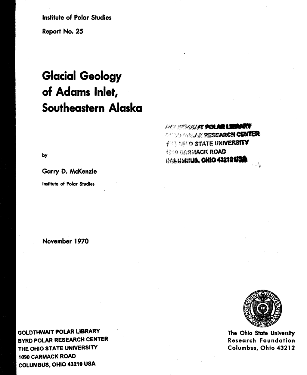 Glacial Geology of Adams Inlet, Southeastern Alaska