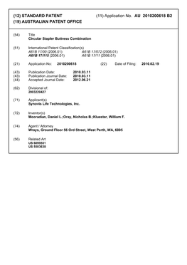 (12) STANDARD PATENT No. AU 2010200618 B2 (19