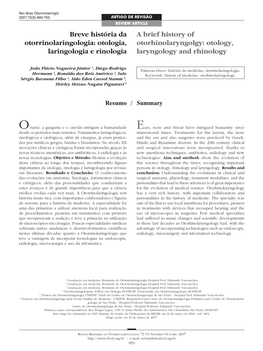 A Brief History of Otorhinolaryngolgy Otology, Laryngology And