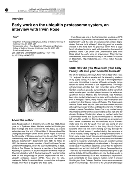 Early Work on the Ubiquitin Proteasome System, an Interview with Irwin Rose