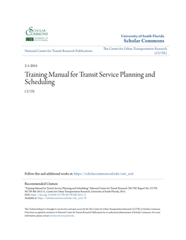 Training Manual for Transit Service Planning and Scheduling CUTR