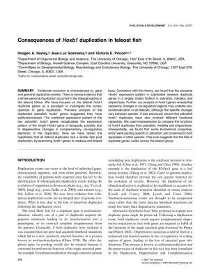 Consequences of Hoxb1 Duplication in Teleost Fish