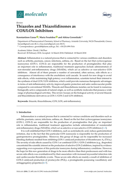 Thiazoles and Thiazolidinones As COX/LOX Inhibitors