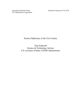 Science Diplomacy in the 21St Century Nina Fedoroff Science