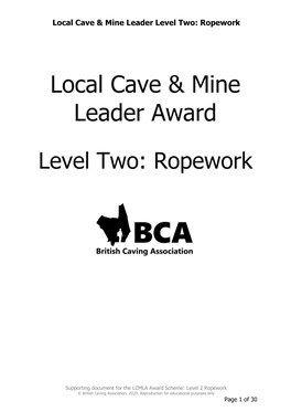 Local Cave & Mine Leader Level Two: Ropework
