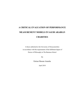 A Critical Evaluation of Performance Measurement Models in Saudi Arabian Charities